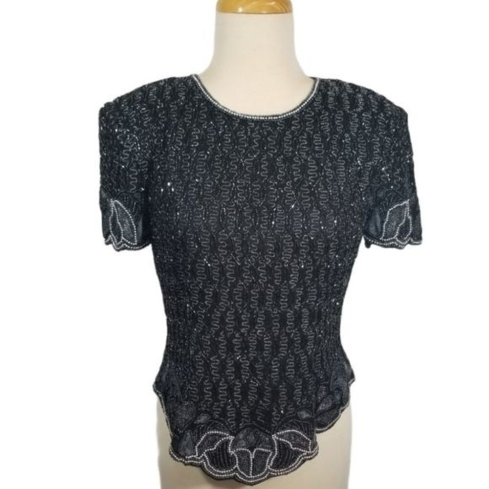 {Papell Boutique Evening} Navy Sequin Top